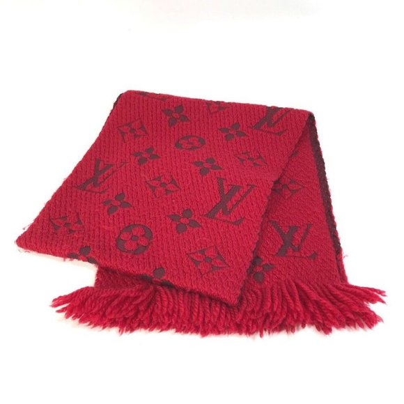 Auth LOUIS VUITTON M72432 Echarpes-logo mania fringe Scarf wool / silk Red - Picture 1 of 11